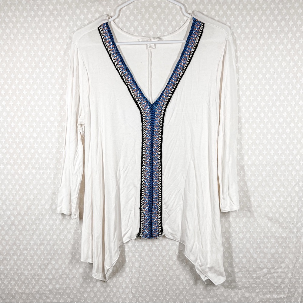 Boston Proper White Embroidered Swing‎ Top